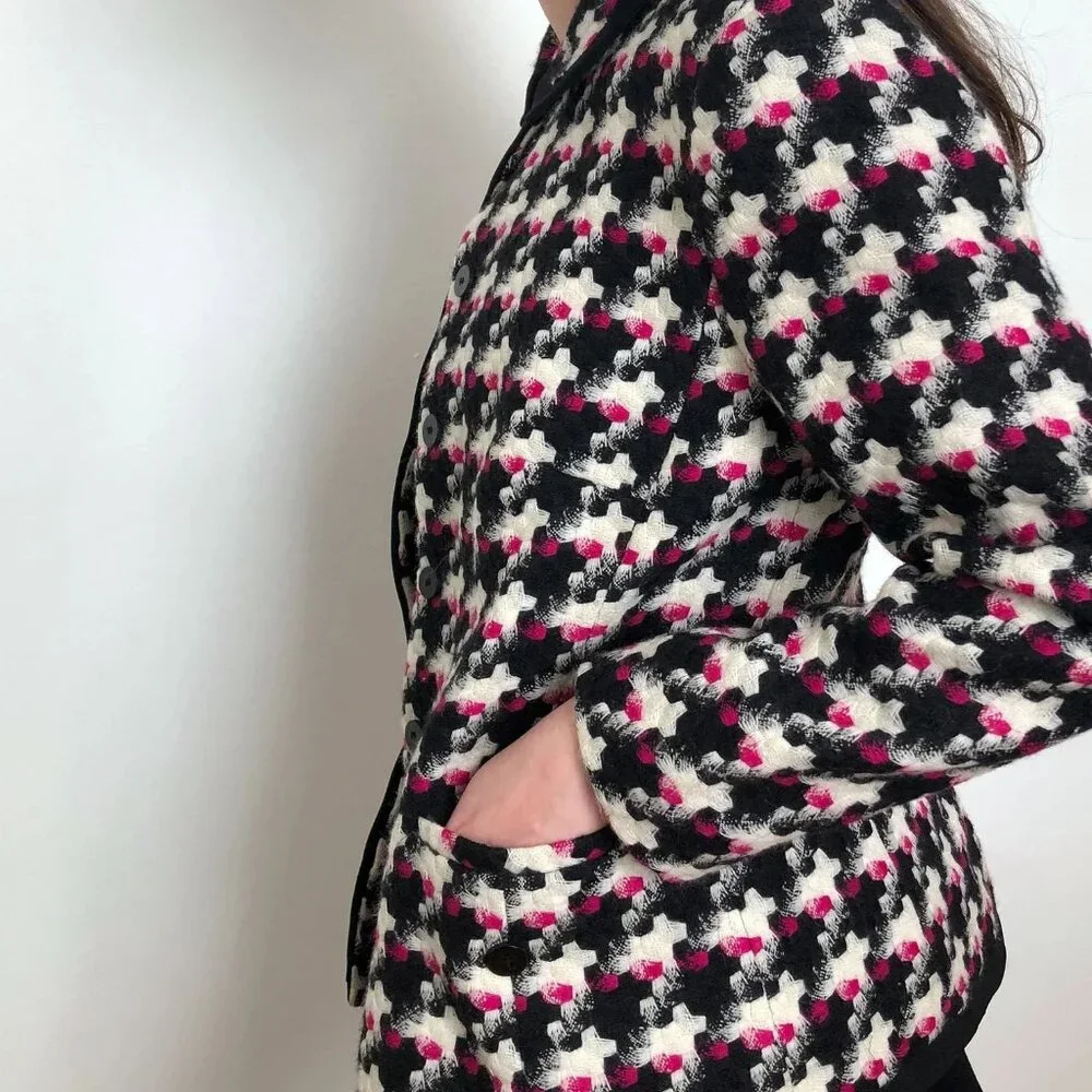 Louben Bracelet Sleeve Bold Houndstooth Tweed Lined VTG Jacket Pink Accents 12 - Picture 5 of 12